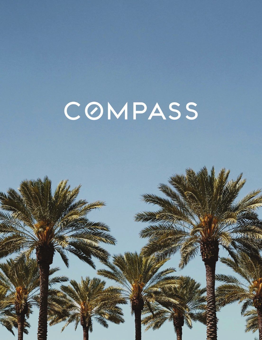 Palm trees against a blue sky with the Compass logo