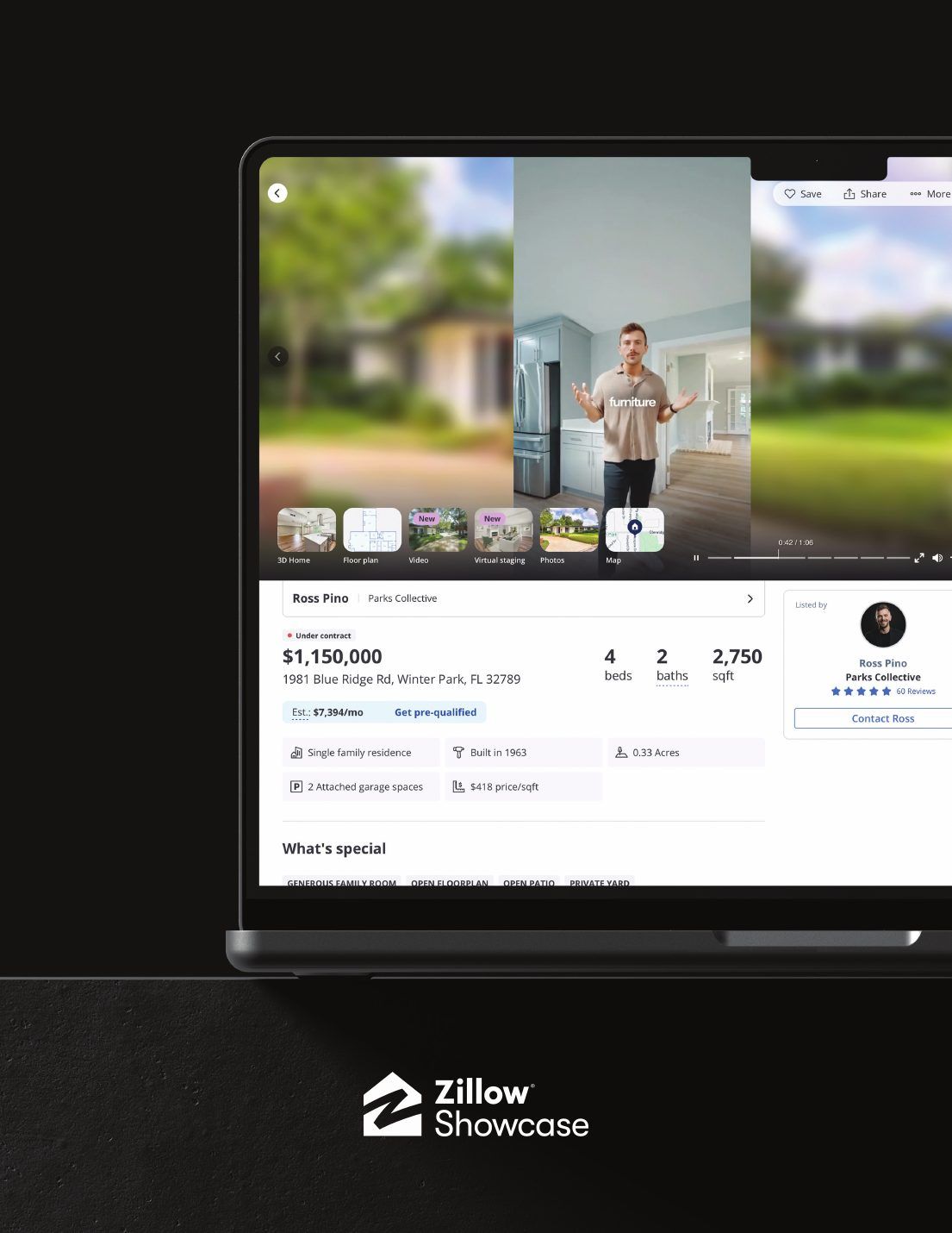 A Zillow Showcase listing for 1981 Blue Ridge Rd shown on a laptop